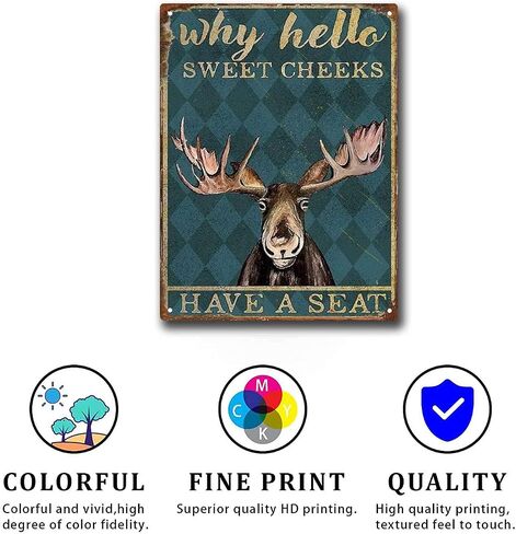 Tin Sign Moose Deer Hello Sweet Cheeks Have A Seat Metal Plaques 12x16inch in Saudi Arabia