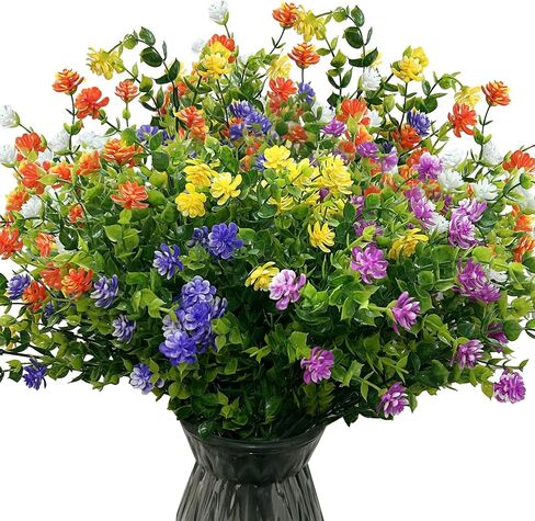Qneiaym 10 Bundles Fake Flowers,Plastic Artificial Flowers for Outdoors,UV Resistant Faux Flowers Bouquet for Home Garden Porch Window Box Outside Indoor Decoration,5 Colors in Kuwait