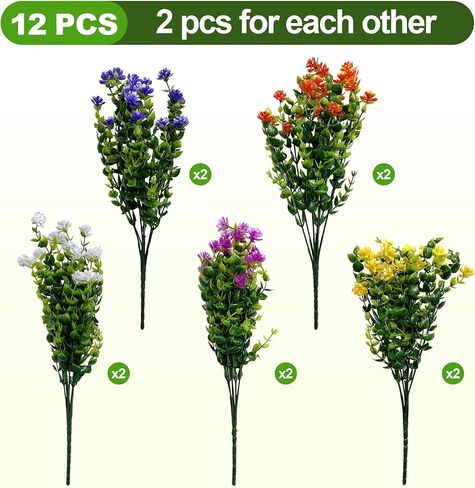 Qneiaym 10 Bundles Fake Flowers,Plastic Artificial Flowers for Outdoors,UV Resistant Faux Flowers Bouquet for Home Garden Porch Window Box Outside Indoor Decoration,5 Colors in Kuwait