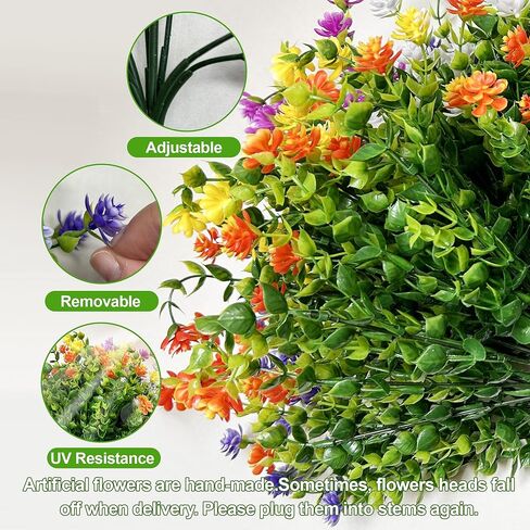 Qneiaym 10 Bundles Fake Flowers,Plastic Artificial Flowers for Outdoors,UV Resistant Faux Flowers Bouquet for Home Garden Porch Window Box Outside Indoor Decoration,5 Colors in Kuwait