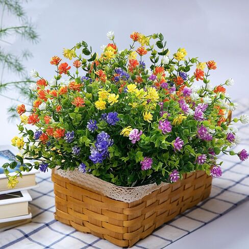 Qneiaym 10 Bundles Fake Flowers,Plastic Artificial Flowers for Outdoors,UV Resistant Faux Flowers Bouquet for Home Garden Porch Window Box Outside Indoor Decoration,5 Colors in Kuwait