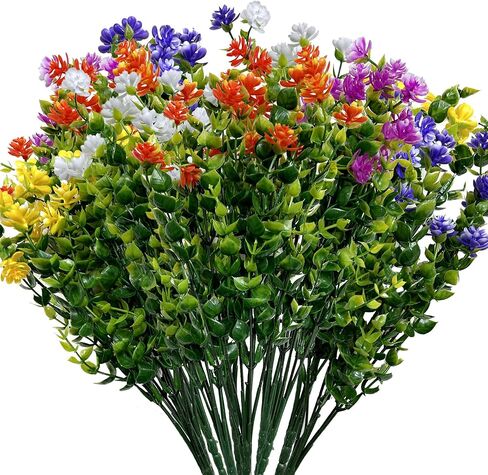 Qneiaym 10 Bundles Fake Flowers,Plastic Artificial Flowers for Outdoors,UV Resistant Faux Flowers Bouquet for Home Garden Porch Window Box Outside Indoor Decoration,5 Colors in Kuwait