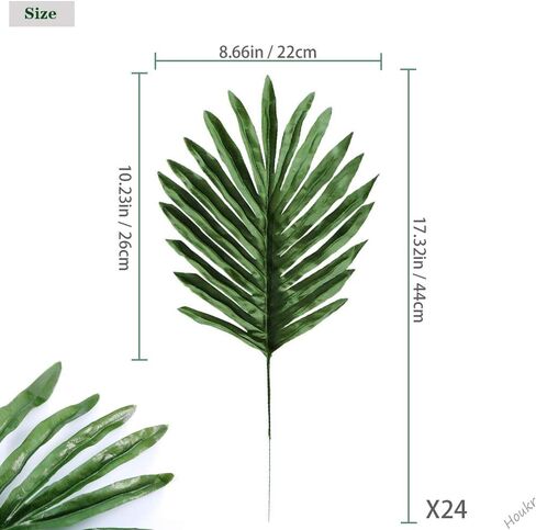 24 قطعة من أوراق النخيل الاصطناعي من هوكر، محاكاة حيوية وهمية النباتات الاستوائية الحريرية، للمنزل المطبخ حزب الزهور ترتيب ديكورات الزفاف in Kuwait