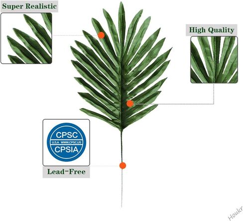 24 قطعة من أوراق النخيل الاصطناعي من هوكر، محاكاة حيوية وهمية النباتات الاستوائية الحريرية، للمنزل المطبخ حزب الزهور ترتيب ديكورات الزفاف in Kuwait