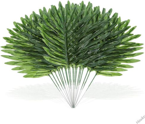 24 قطعة من أوراق النخيل الاصطناعي من هوكر، محاكاة حيوية وهمية النباتات الاستوائية الحريرية، للمنزل المطبخ حزب الزهور ترتيب ديكورات الزفاف in Kuwait