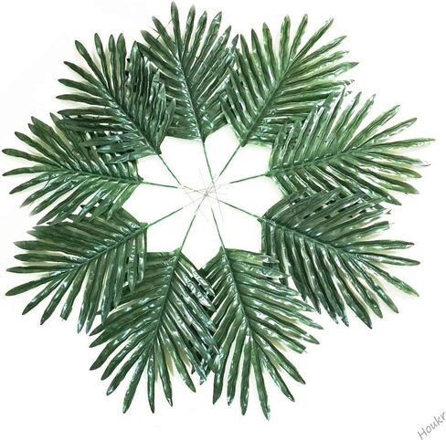 24 قطعة من أوراق النخيل الاصطناعي من هوكر، محاكاة حيوية وهمية النباتات الاستوائية الحريرية، للمنزل المطبخ حزب الزهور ترتيب ديكورات الزفاف in Kuwait