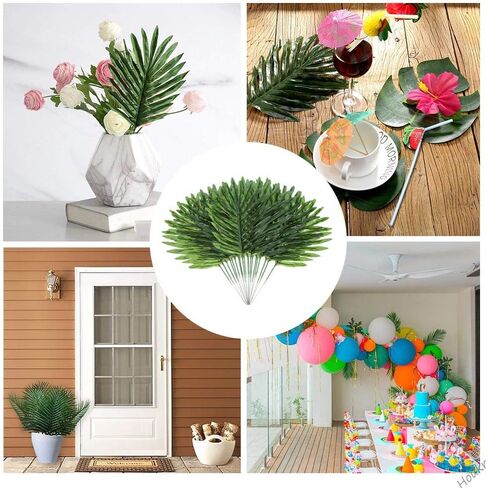 24 قطعة من أوراق النخيل الاصطناعي من هوكر، محاكاة حيوية وهمية النباتات الاستوائية الحريرية، للمنزل المطبخ حزب الزهور ترتيب ديكورات الزفاف in Kuwait