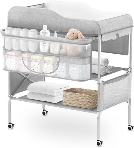 SEA PUNK Portable Baby Diaper Changing Table, Foldable Diaper Changing Table, Waterproof Diaper Changing Table Height Adjustable Changing Diaper Station for Infant and Nursery, Mobile Changing Station in Kuwait