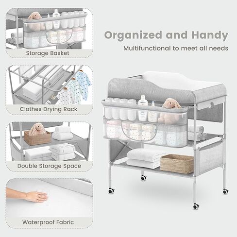 SEA PUNK Portable Baby Diaper Changing Table, Foldable Diaper Changing Table, Waterproof Diaper Changing Table Height Adjustable Changing Diaper Station for Infant and Nursery, Mobile Changing Station in Kuwait