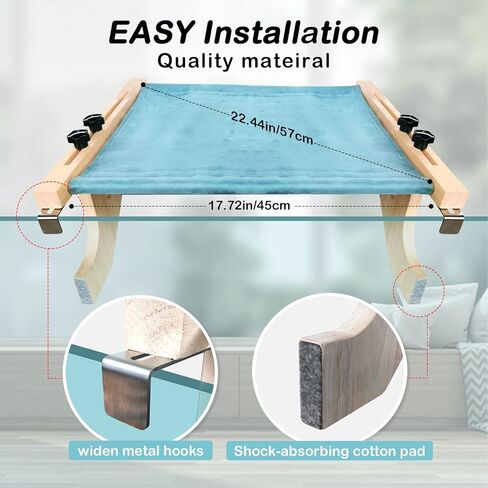 Cat Sill Window Perch Sturdy Cat Hammock Window Seat for Large Cats, Easy to Adjust Cat Bed for Windowsill-No Drilling Required, Bedside, Drawer and Cabinet (20.07''-Velvet Fabric) in Kuwait