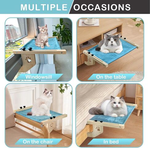 Cat Sill Window Perch Sturdy Cat Hammock Window Seat for Large Cats, Easy to Adjust Cat Bed for Windowsill-No Drilling Required, Bedside, Drawer and Cabinet (20.07''-Velvet Fabric) in Kuwait