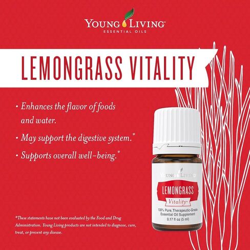 Young Living Lemongrass Vitality - Culinary & Beverage Flavoring Essential Oil - 100% Pure and Natural, Premium-Grade - Digestive Support - Fresh and Citrusy Flavor - 5ml in Saudi Arabia