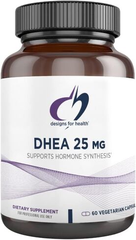 Designs for Health DHEA 25mg - مكمل DHEA للرجال + النساء - مكمل للمساعدة في دعم الشيخوخة الصحية، وسلامة العضلات، والطاقة + التوليف الهرموني - غير معدل وراثيًا (60 كبسولة) in Kuwait