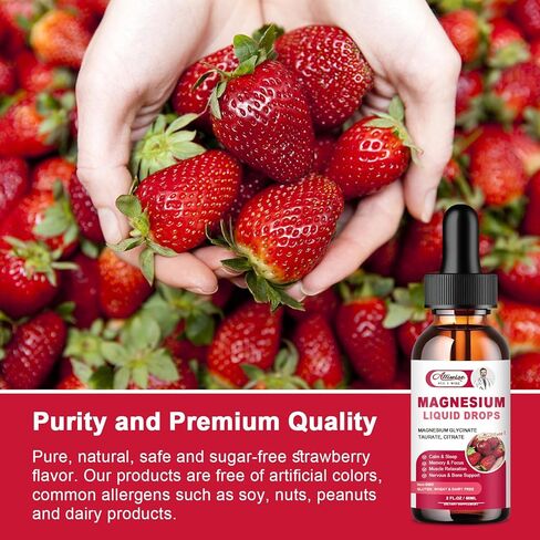 High Absorption Magnesium Liquid Supplement 1000MG, Complex with Magnesium Glycinate 500MG, Citrate,Taurate for Bio-Availability. 3 TOP Magnesiums in One Supplement-Strawberry Flavor in Kuwait