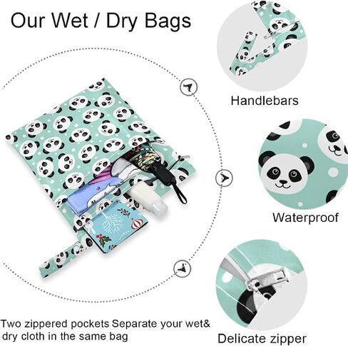 visesunny Cute Bulldog Bowknot 2Pcs Wet Bag with 2 Zippered Pockets Snap Handle Washable Reusable Roomy for Travel,Beach,Pool,Daycare,Stroller,Diapers,Dirty Gym Clothes, Wet Swimsuits, Toiletries in Saudi Arabia