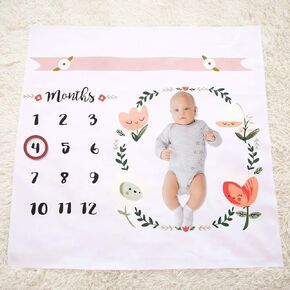 Baby Milestone Blanket – Boy & Girl Baby Photo Backdrop Blanket – Soft Polyester Greenery Floral New Mommy Essential – Newborn to 12 Month Gender Neutral Baby Gift – 39"x39" White in Saudi Arabia
