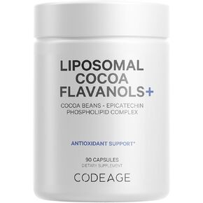 مكمل Codeage Liposomal Cocoa Flavanols - فلافانول الكاكاو - فلافونويد الإبيكاتشين - تركيبة CocoHeart عالية الفلافانول - حبوب الكاكاو المضادة للأكسدة ودعم صحة القلب - نباتي، غير معدل وراثيًا - 90 كبسولة in Kuwait