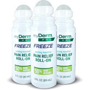 Myderm PRO Freeze Roll-On، 3 أونصة سائلة - قوة إضافية 6٪ مينثول - أسطوانة ICY للمرفقين والمفاصل والعضلات - دعم موضعي بدون استخدام اليدين - صنع في الولايات المتحدة الأمريكية in Kuwait
