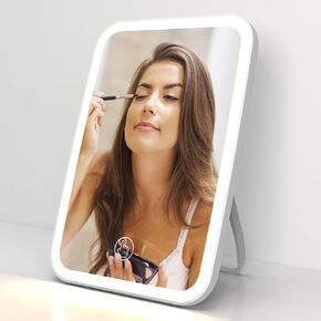 goteud Vanity Mirror with Lights, Makeup Mirror Touch Screen with 3 Color LED Lights Brightness Adjustable Portable USB Rechargeable in Saudi Arabia
