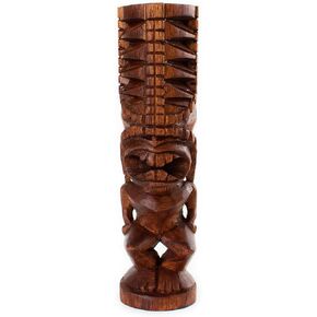 G6 Collection Handmade Wooden Primitive Angry Face Tribal Statue Sculpture Tiki Bar Handcrafted Unique Gift Art Decorative Home Decor Accent Figurine Decoration Artwork Hand Carved (Big Forehead)