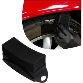 Dickno Tire Dressing Applicator, Car Tire Shine Dressing Applicator Pad with Lid, Auto Tire Wheel Waxing Polishing Sponge, Universal Wheel Shine Tool Accessories for Most Vehicles (Red, Curved)