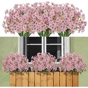 15 Bundles Artificial Flowers Outdoor UV Resistant Fake Silk Plants Plastic Faux Shrubs Outside Front Porch Window Box Garden Home Hanging Planter Decoration (Autumn Orange)