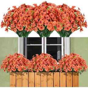 15 Bundles Artificial Flowers Outdoor UV Resistant Fake Silk Plants Plastic Faux Shrubs Outside Front Porch Window Box Garden Home Hanging Planter Decoration (Autumn Orange)