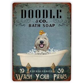 Doodle Dog Bath Soap Bathroom Metal Tin Sign,Wash Your Paws Woman Cave Decor Signs Home Garage Coffee Bar Sign Farm Country Kitchen Full Metal Home Decor Crafts 12X8 Inch in Saudi Arabia