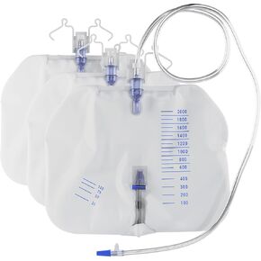 حقيبة تصريف البول من AMZ Medical Supply 2000 مل، 67.6 أونصة، عبوة من 3 أكياس قسطرة بول شفافة للرجال والنساء، أكياس بول PVC للاستعمال مرة واحدة للقسطرة مع أنبوب تصريف 48 بوصة، غرفة مضادة للارتجاع، مشبك in Kuwait