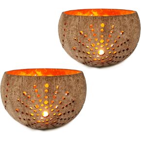 QTMY 2 Pack Votive Candle Holders,Handmade Coconut Shell Candle Holder for Tealight Small Pillar Rustic Wooden Style in Saudi Arabia