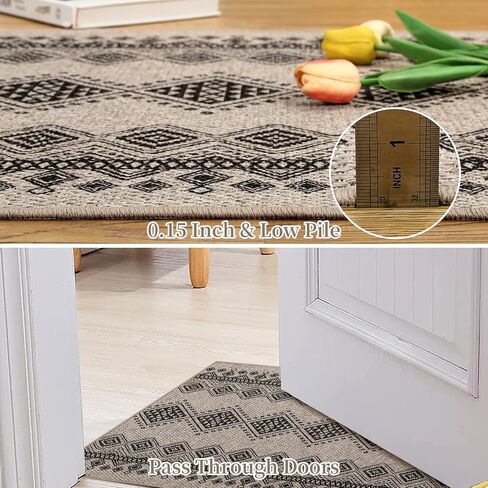 سجادة Haperlare Runner مقاس 2 × 6 سجادة منطقة هندسية بوهو سهلة سجادة الردهة من الجوت غير قابلة للانزلاق سجادة أرضية داخلية قابلة للغسل في الغسالة سجادة منطقة المزرعة للمطبخ وغرفة الغسيل وغرفة الضيوف، القهوة، 2 × 6 أقدام in Kuwait