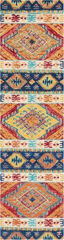 سجادة SAFAVIEH Aspen Collection Runner - 2'3" x 13'، أزرق داكن وعاجي، صوف قبلي بوهو مصنوع يدويًا، مثالي للمناطق ذات حركة المرور العالية في غرفة المعيشة وغرفة النوم (APN502A) in Saudi Arabia