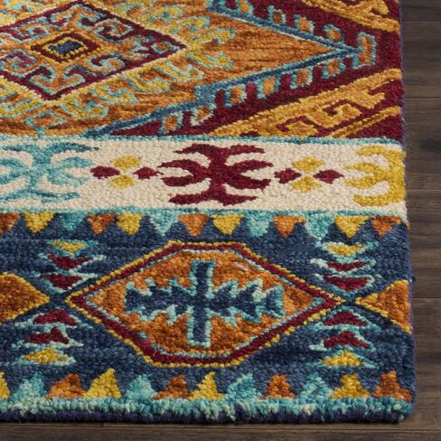 سجادة SAFAVIEH Aspen Collection Runner - 2'3" x 13'، أزرق داكن وعاجي، صوف قبلي بوهو مصنوع يدويًا، مثالي للمناطق ذات حركة المرور العالية في غرفة المعيشة وغرفة النوم (APN502A) in Saudi Arabia