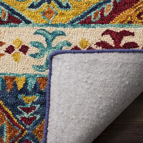 سجادة SAFAVIEH Aspen Collection Runner - 2'3" x 13'، أزرق داكن وعاجي، صوف قبلي بوهو مصنوع يدويًا، مثالي للمناطق ذات حركة المرور العالية في غرفة المعيشة وغرفة النوم (APN502A) in Saudi Arabia