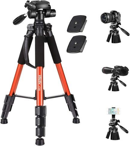 حامل ثلاثي من الألومنيوم مقاس 65 بوصة من Victiv للكاميرا، حامل ثلاثي للهاتف مدمج وخفيف الوزن يحمل ما يصل إلى 8.8 رطل بالإضافة إلى حامل الهاتف ولوحة تحرير سريعة إضافية للسفر والعمل in Kuwait