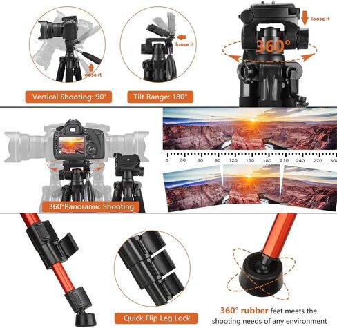 حامل ثلاثي من الألومنيوم مقاس 65 بوصة من Victiv للكاميرا، حامل ثلاثي للهاتف مدمج وخفيف الوزن يحمل ما يصل إلى 8.8 رطل بالإضافة إلى حامل الهاتف ولوحة تحرير سريعة إضافية للسفر والعمل in Kuwait