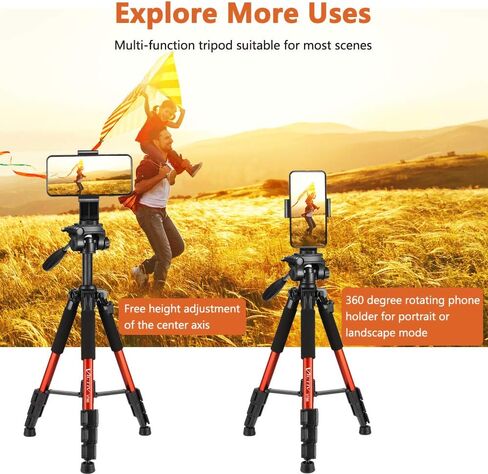 حامل ثلاثي من الألومنيوم مقاس 65 بوصة من Victiv للكاميرا، حامل ثلاثي للهاتف مدمج وخفيف الوزن يحمل ما يصل إلى 8.8 رطل بالإضافة إلى حامل الهاتف ولوحة تحرير سريعة إضافية للسفر والعمل in Kuwait