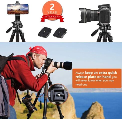 حامل ثلاثي من الألومنيوم مقاس 65 بوصة من Victiv للكاميرا، حامل ثلاثي للهاتف مدمج وخفيف الوزن يحمل ما يصل إلى 8.8 رطل بالإضافة إلى حامل الهاتف ولوحة تحرير سريعة إضافية للسفر والعمل in Kuwait