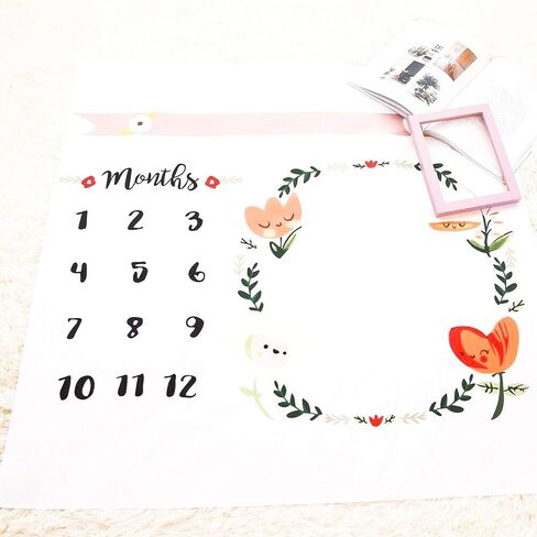 Baby Milestone Blanket – Boy & Girl Baby Photo Backdrop Blanket – Soft Polyester Greenery Floral New Mommy Essential – Newborn to 12 Month Gender Neutral Baby Gift – 39"x39" White in Saudi Arabia