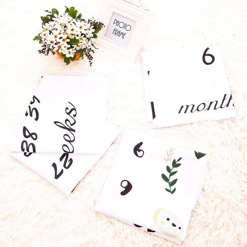 Baby Milestone Blanket – Boy & Girl Baby Photo Backdrop Blanket – Soft Polyester Greenery Floral New Mommy Essential – Newborn to 12 Month Gender Neutral Baby Gift – 39"x39" White in Saudi Arabia