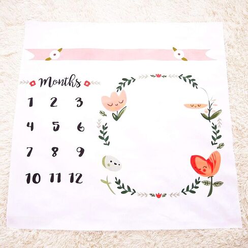 Baby Milestone Blanket – Boy & Girl Baby Photo Backdrop Blanket – Soft Polyester Greenery Floral New Mommy Essential – Newborn to 12 Month Gender Neutral Baby Gift – 39"x39" White in Saudi Arabia