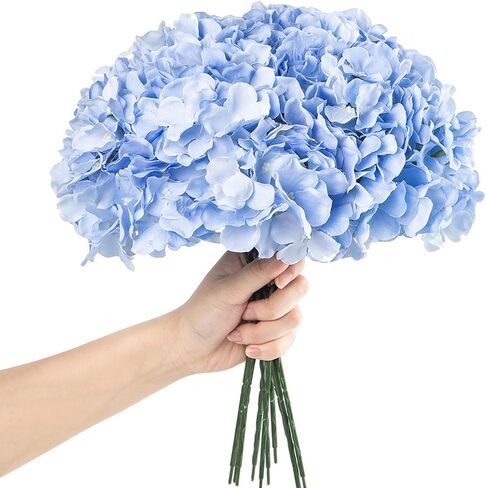 Exoment Silk Hydrangea Heads with Stems,Ivory White Artificial Flower Heads DIY Wedding Centerpiece Home Party Baby Shower Decor (10, Ivory White) in Kuwait