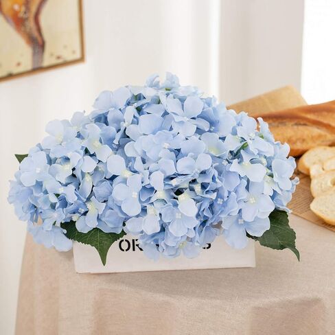 Exoment Silk Hydrangea Heads with Stems,Ivory White Artificial Flower Heads DIY Wedding Centerpiece Home Party Baby Shower Decor (10, Ivory White) in Kuwait