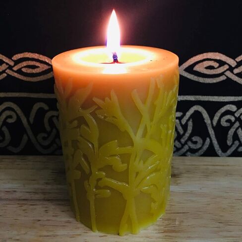 Alternative Imagination 100% Pure Beeswax Pillar Candle, White Ivory (3x4 Inch), 40 Hour, Wild Meadow Design, Hand-Poured in Saudi Arabia