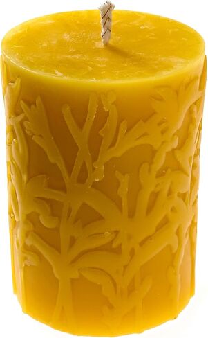 Alternative Imagination 100% Pure Beeswax Pillar Candle, White Ivory (3x4 Inch), 40 Hour, Wild Meadow Design, Hand-Poured in Saudi Arabia