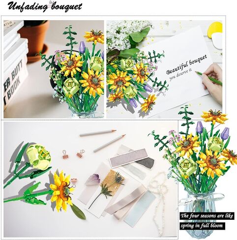 Flowers Bouquet Sets Compatible with Lego, Artificial Flowers Building Kits for Gifts, DIY Bouquet Building Bricks Toy for Adults/Teens(881PCS) in Saudi Arabia