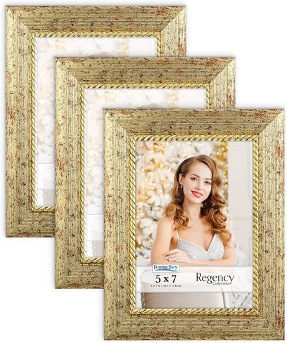 إطارات صور Icona Bay مقاس 5 × 7 (ذهبية، 3 عبوات)، إطارات صور على الطراز الباروكي الفرنسي مقاس 5 × 7، مثبتة على الحائط أو سطح الطاولة، مجموعة ريجنسي in Kuwait