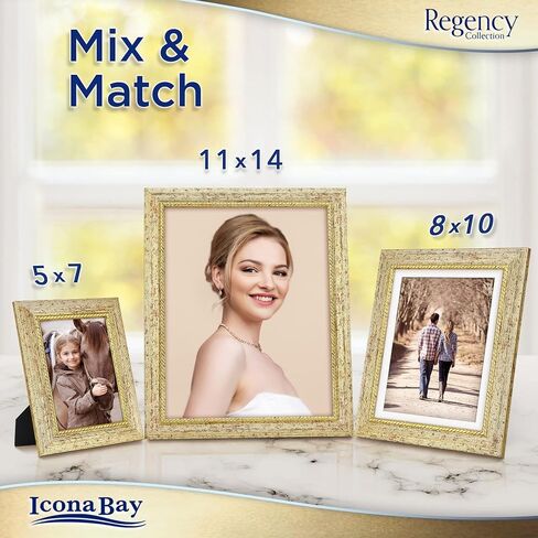 إطارات صور Icona Bay مقاس 5 × 7 (ذهبية، 3 عبوات)، إطارات صور على الطراز الباروكي الفرنسي مقاس 5 × 7، مثبتة على الحائط أو سطح الطاولة، مجموعة ريجنسي in Kuwait
