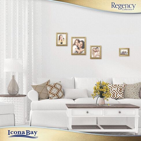 إطارات صور Icona Bay مقاس 5 × 7 (ذهبية، 3 عبوات)، إطارات صور على الطراز الباروكي الفرنسي مقاس 5 × 7، مثبتة على الحائط أو سطح الطاولة، مجموعة ريجنسي in Kuwait