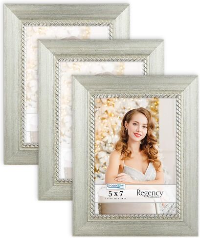 إطارات صور Icona Bay مقاس 5 × 7 (ذهبية، 3 عبوات)، إطارات صور على الطراز الباروكي الفرنسي مقاس 5 × 7، مثبتة على الحائط أو سطح الطاولة، مجموعة ريجنسي in Kuwait